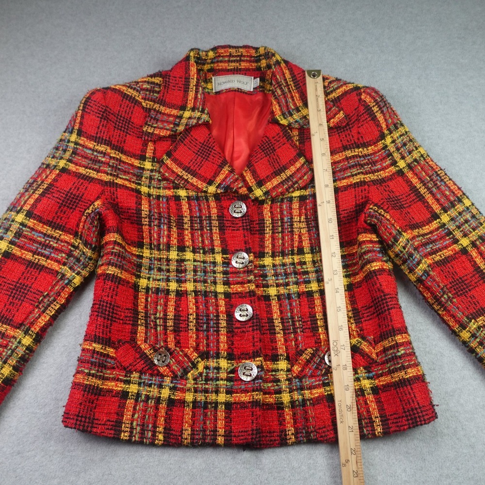 Howard Wolf Blazer Womens 4 Red Plaid Vintage Wool Blend Jacket - Picture 7 of 16